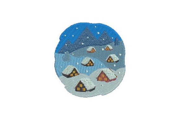 Snowy Village: A Premium Winter Embroidery Design for Boutique Apparel